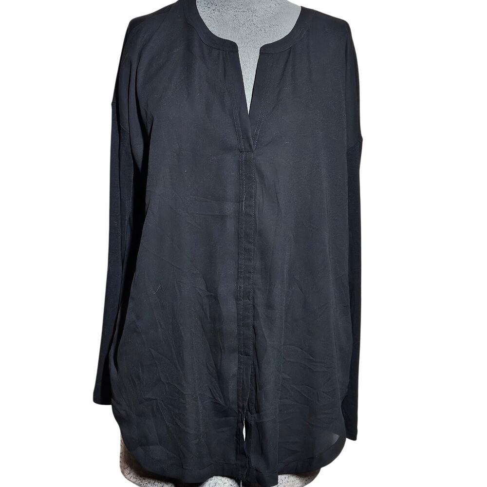 Lysse Black Long Sleeve V Neck Blouse Size Medium